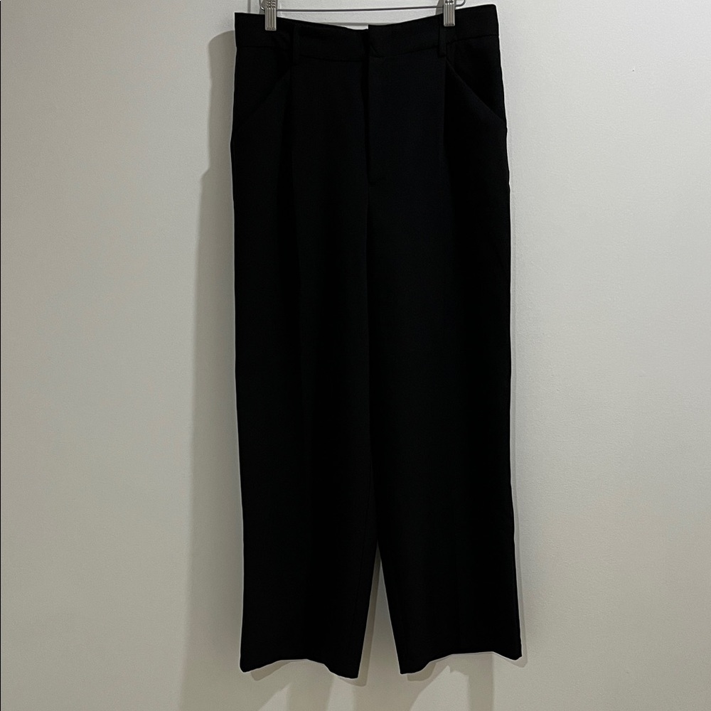 ONLY Women’s Trouser Pant 32 Black Pleated Wide Leg High Rise Relaxed Fit Work
